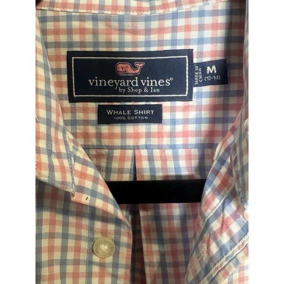 boys vineyard vines button down size M/12-14 pink/blue/white plaid - Picture 2 of 6